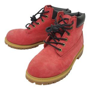 Timberland Nubuck Leather Boots Boys Size US 3 UK 2.5 EU 35 Red 6578R Hiking